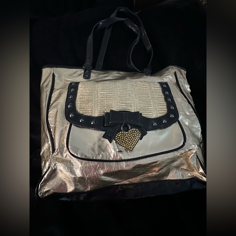 Betsey Johnson Metallic Gold and Black Shoulder Bag